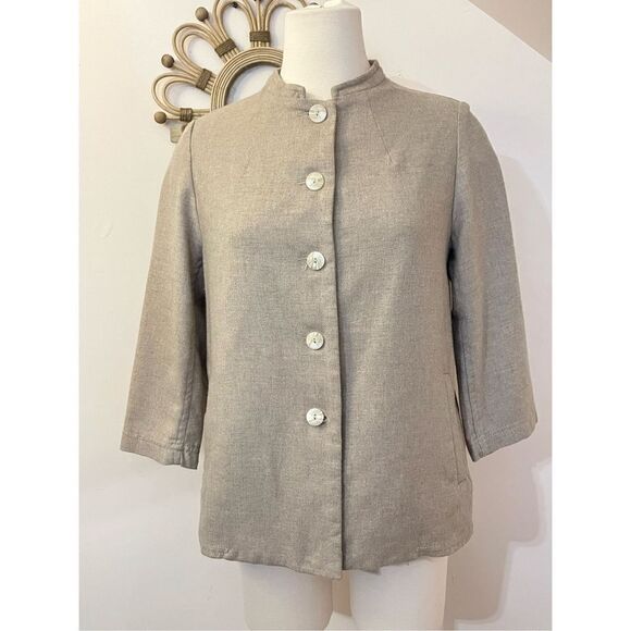 Casey Casey Cashmere Virgin Wool Beige Nehru collar Button Front Jacket M - Picture 1 of 9